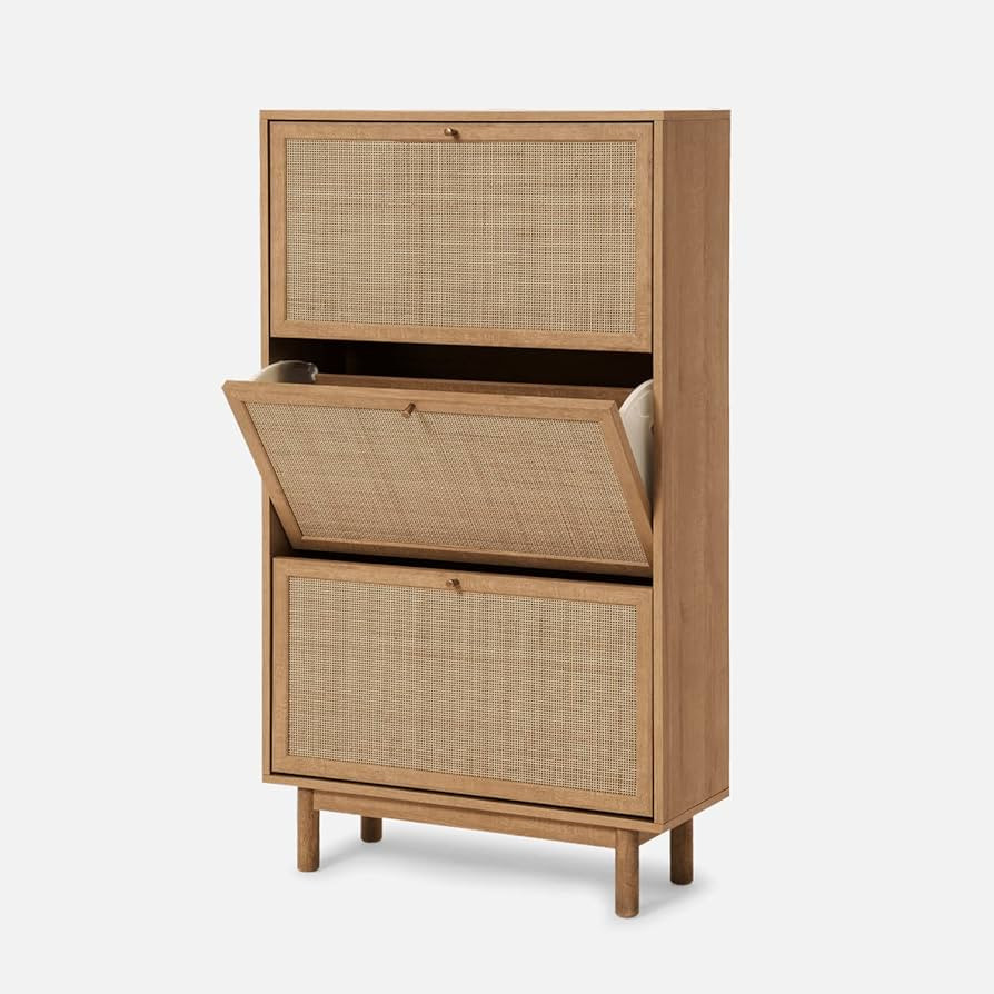 Hannah Shoe Cabinet, Natural Rattan Farmhouse Organizer, Storage, Closet Rack for Entryway, with ... | Amazon (US)