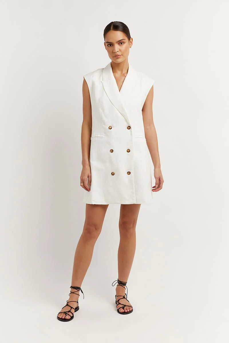 LOGAN OFF WHITE LINEN BLAZER DRESS | DISSH