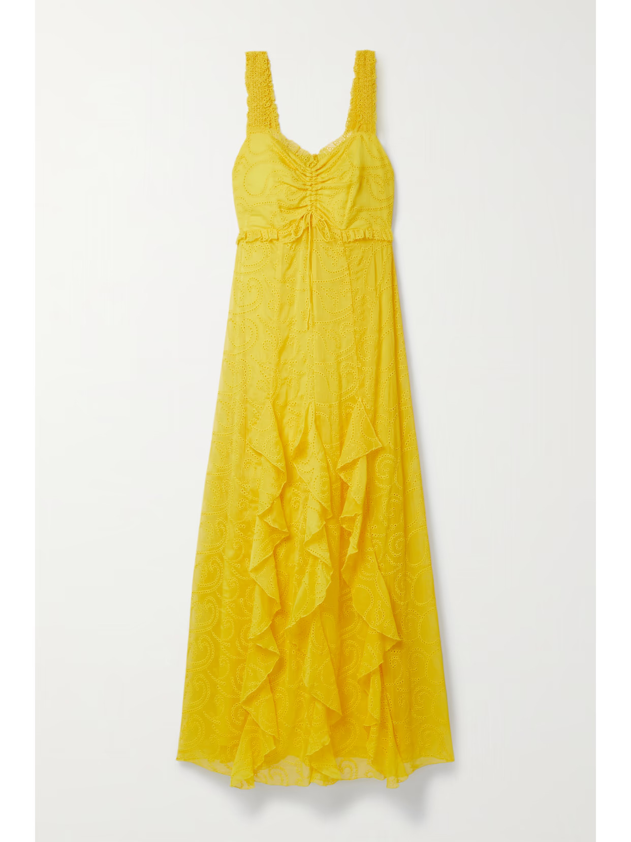 Alice + Olivia - Rue Ruffled Broderie Anglaise Maxi Voile Dress - Yellow | NET-A-PORTER (US)