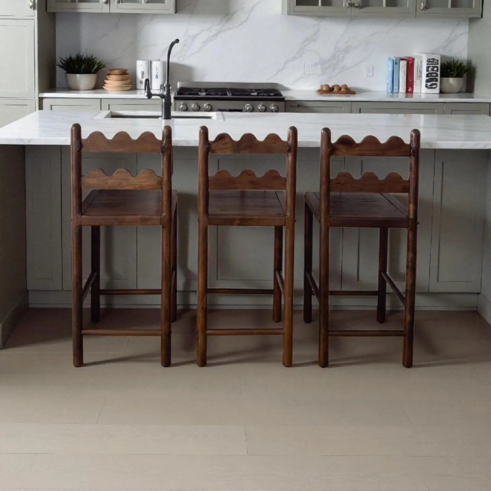 Stylish Counter Teak Wood Bar Chair: Modern Rustic Brown Kitchen Seating | Etsy (US)