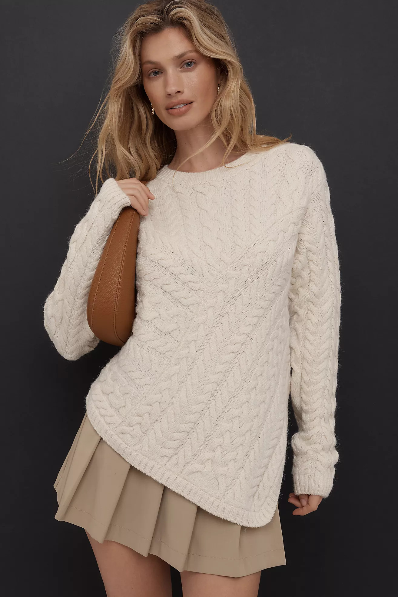 Maeve Crew-Neck Asymmetric Cable-Knit Sweater | Anthropologie (US)
