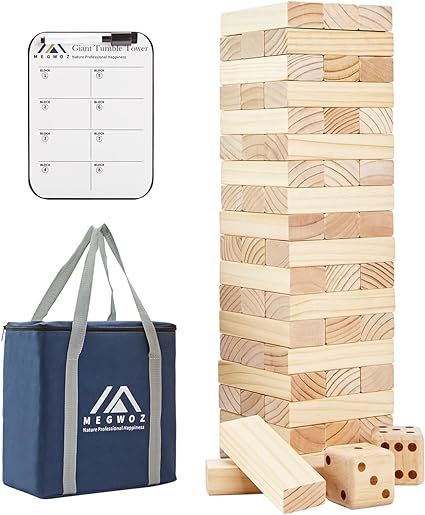 Giant Tumble Tower, Stacking Backyard Game Stacking from 2Ft to Over 4.2Ft with 2 Dices|Scoreboar... | Amazon (US)