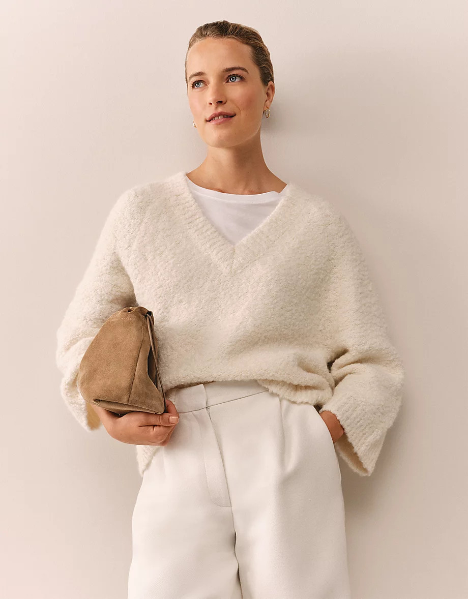 Bouclé V-Neck Jumper with Alpaca | The White Company UK & ROW