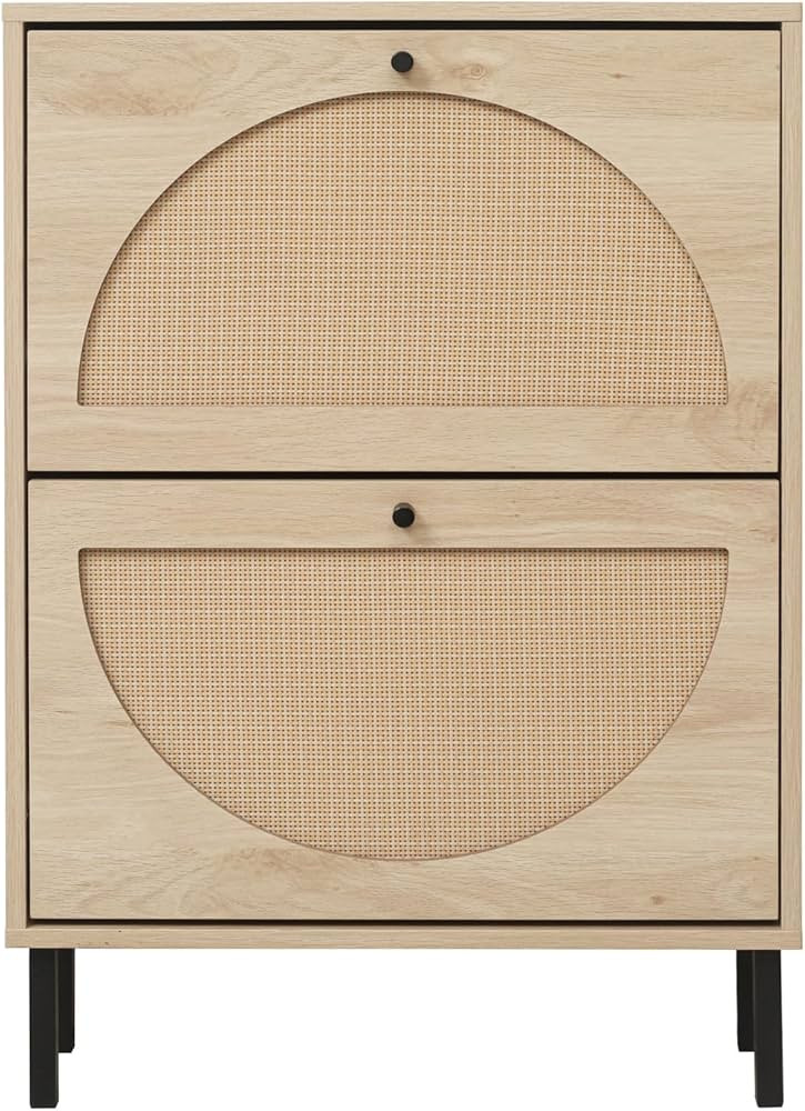 ZeHuoGe Rattan Shoe Cabinet with 2 Flip Drawers, Narrow Hidden Entrance Hallway Free Standing Sho... | Amazon (US)