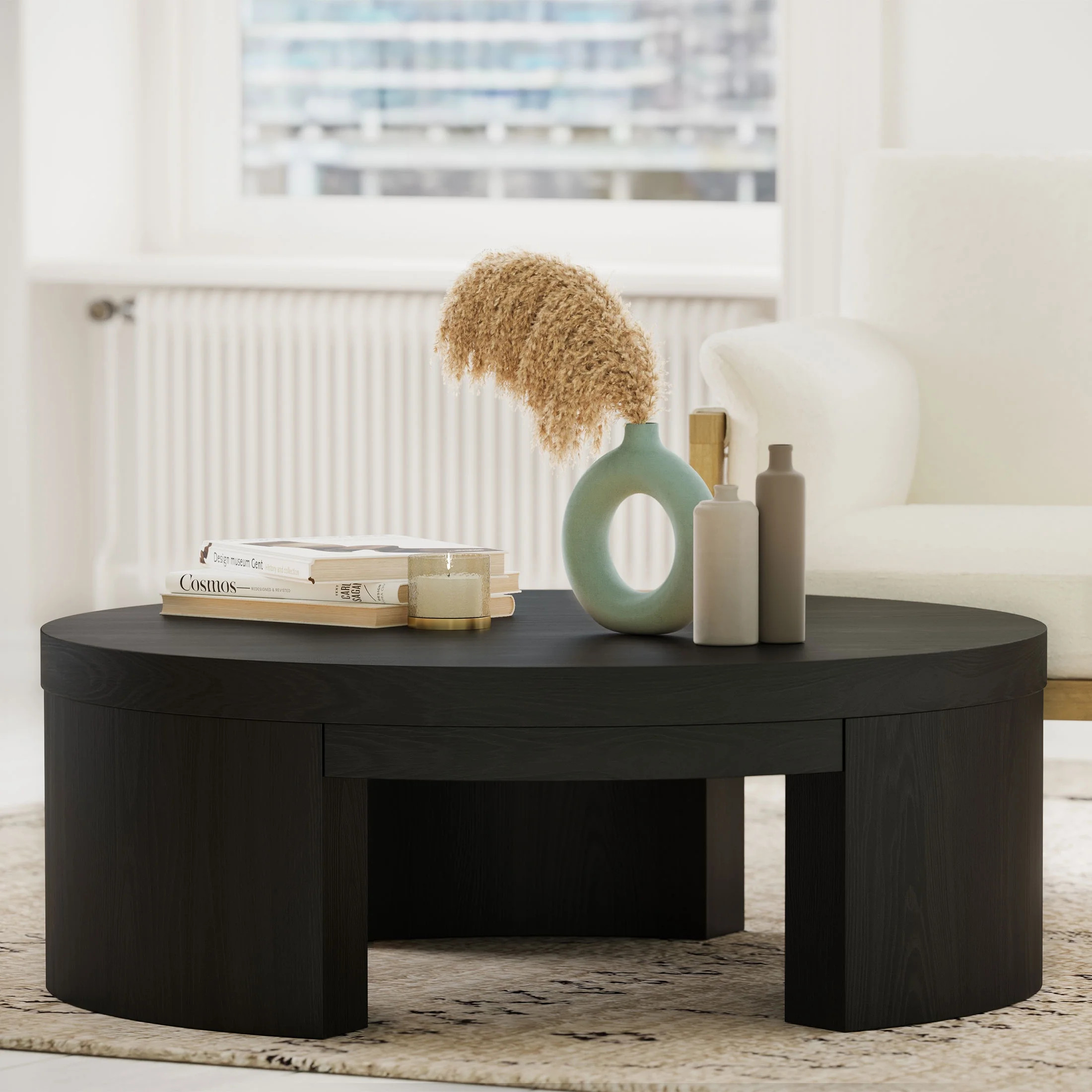Beautiful Mod Round Coffee Table by Drew Barrymore, Black Wood Finish - Walmart.com | Walmart (US)