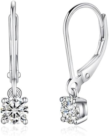 Moissanite Leverback Drop Earrings for Women, Dangle Earrings 925 Sterling Silver with 18K White ... | Amazon (US)