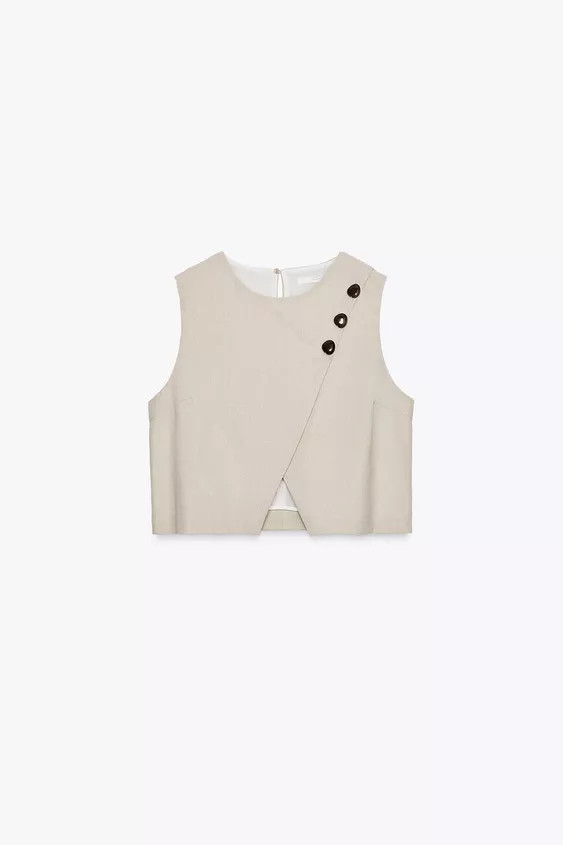 SHORT CROSSOVER LINEN BLEND TOP | Zara US