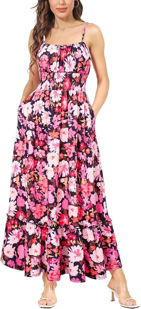 GRACE KARIN Womens 2024 Summer Maxi Dress Casual Sleeveless Spaghetti Strap Smocked Ruffle Long D... | Amazon (US)