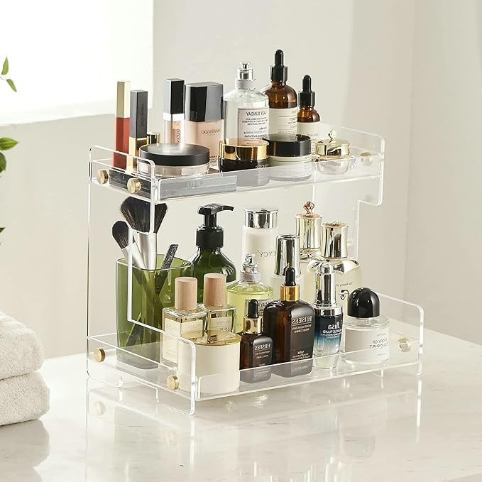 Clear Bathroom Countertop Organizer, 2 Tier Standing Counter Organizer, Bathroom Organizer Shelf ... | Amazon (US)