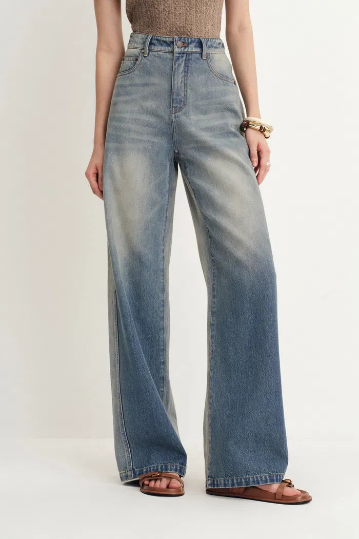 Harper Two Tone Wide Leg Jeans in Cotton Denim | Fabrique