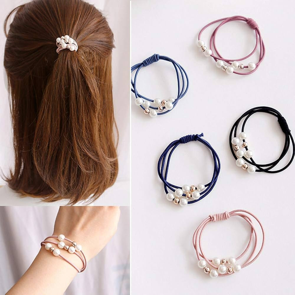 20 Pcs Korean Hair Accessories for Girls - Multi Layer Hair Rings with Pearls, Elastic Ties, and ... | Amazon (US)