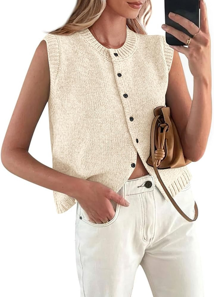 PRETTYGARDEN Sweater Vest Women Summer Tank Tops 2025 Sleeveless Button Down Trendy Clothes Busin... | Amazon (US)