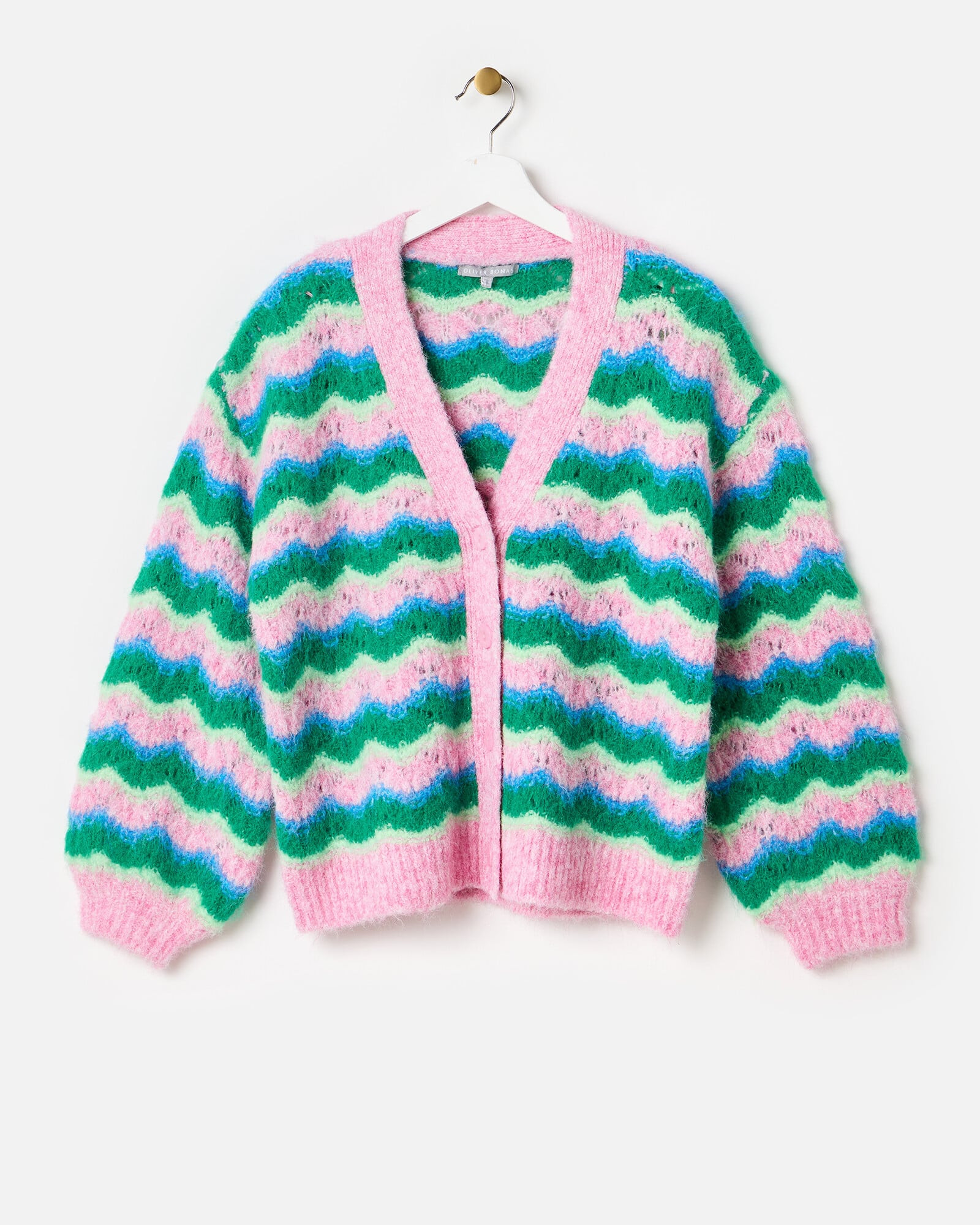 Pink & Green Wavy Stripe Knitted Cardigan | Oliver Bonas | Oliver Bonas (Global)