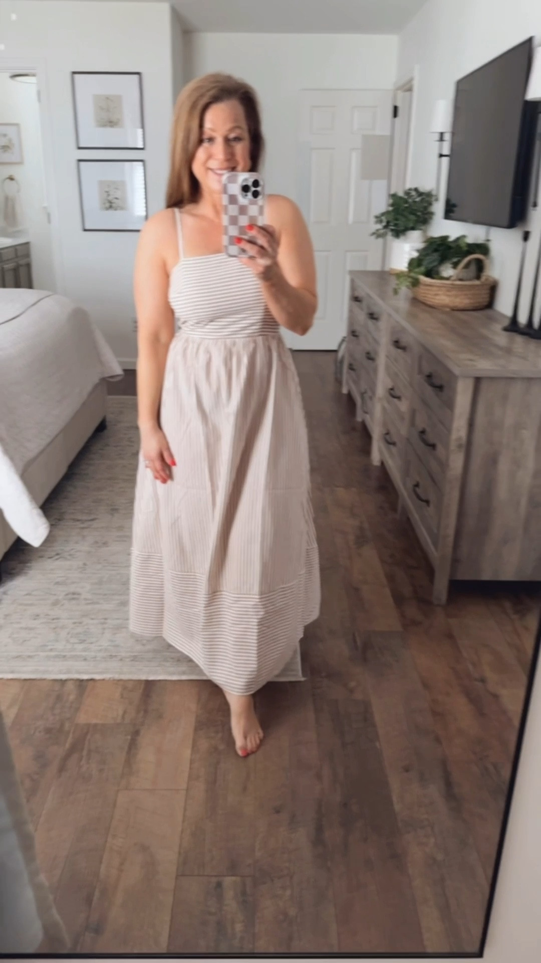 Maxi dress
Adjustable straps 
Smocked back detail with small back cutout 
4 colors 
Stripes or gingham pattern 

Perfect to wear alone or layered with a denim jacket or cardigan 

#LTKSeasonal #LTKmomlife #LTKMidsize

#LTKPetite #LTKootd