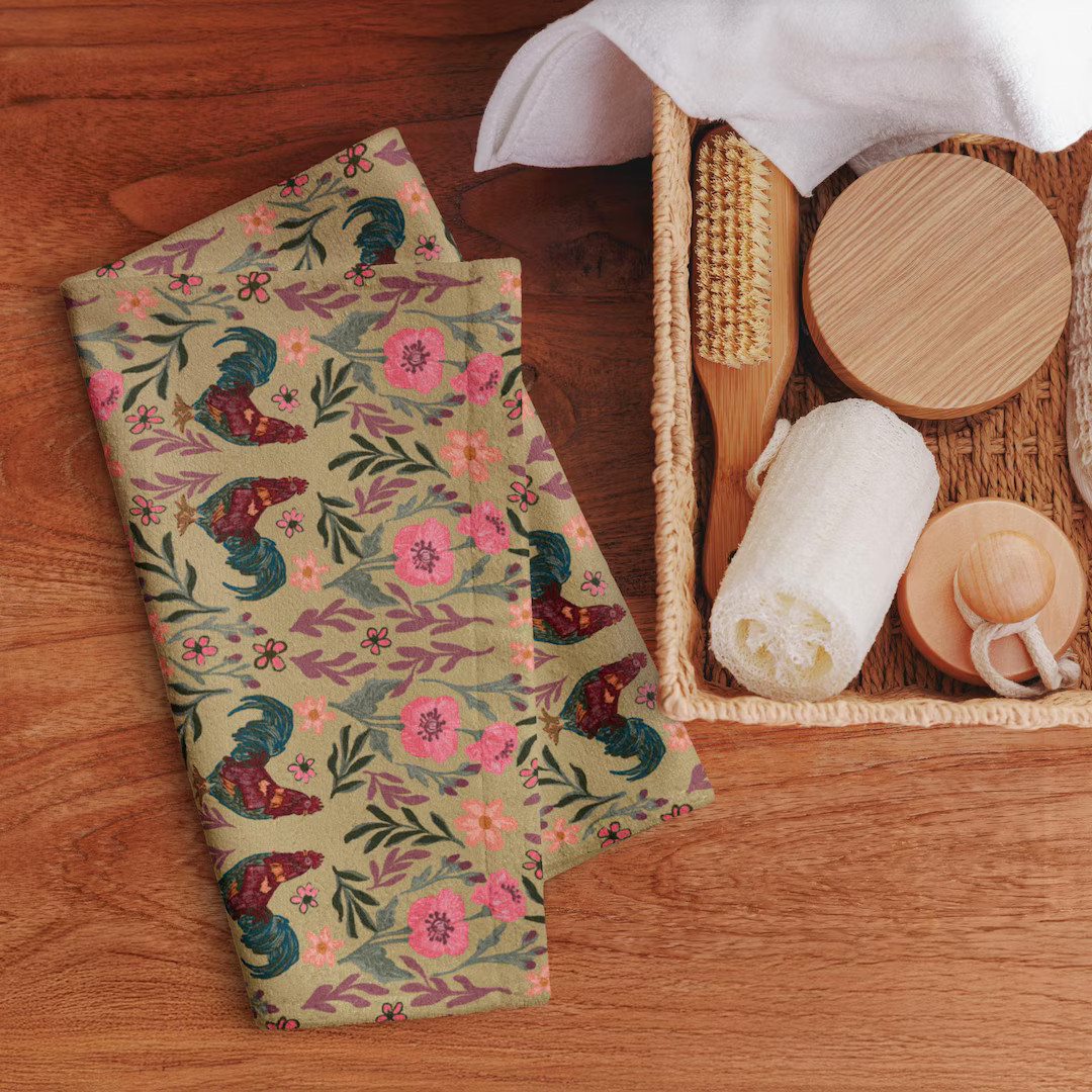 Botanical Rooster Cottagecore Aesthetic Hand Towel - Etsy | Etsy (US)