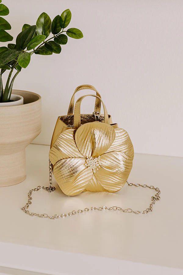 Monroe Flower Vegan Leather Top Handle Bag in Gold | Impressions Online Boutique