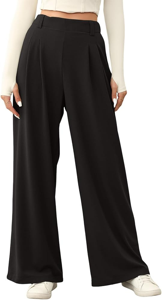 EVALESS Women's Wide Leg Pants Elastic High Waisted Waffle Knit Casual Palazzo Pants Trousers wit... | Amazon (US)