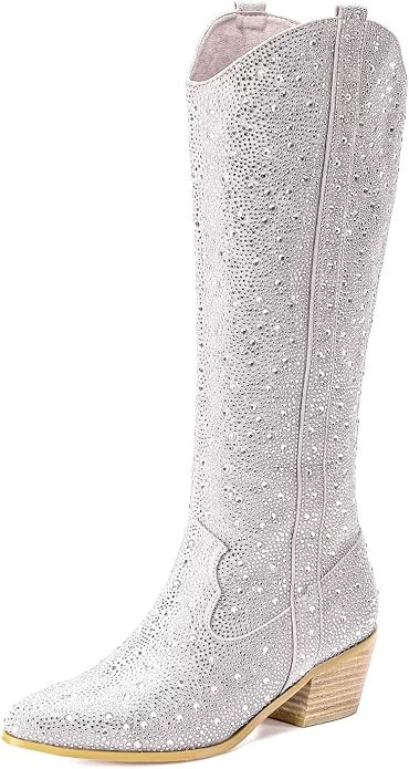 CIERWS Women's Embroidered Western Cowboy Boots Knee High Medium Heel Chunky Heel Fashion Retro C... | Amazon (CA)