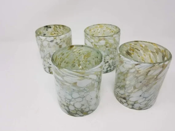 4 Hand Blown Low Ball Tumbler Glasses  White/tan Confetti | Etsy | Etsy (US)