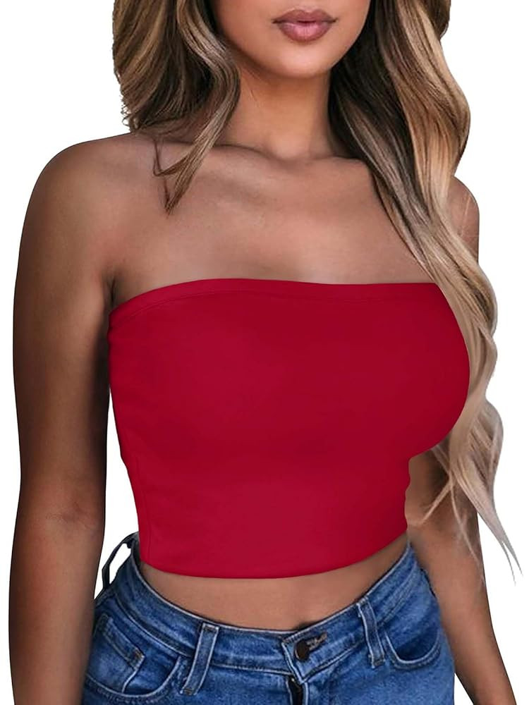 Summer Tube Tops Basic Crop Tops for Women Strapless Tank Casual Tunics Sexy Short Shirts | Amazon (US)