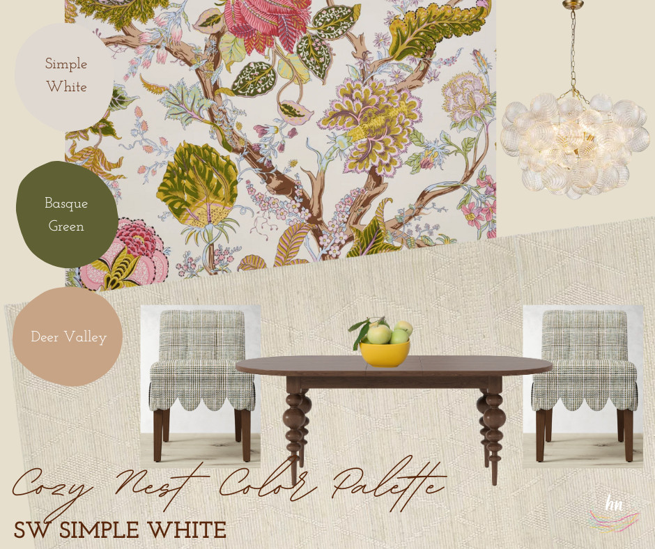 A cozy nest color palette with SW Simple White paired with a gorgeous floral wallpaper 💕 - and those scallop trimmed chairs have my heart!! 

 #LTKHome