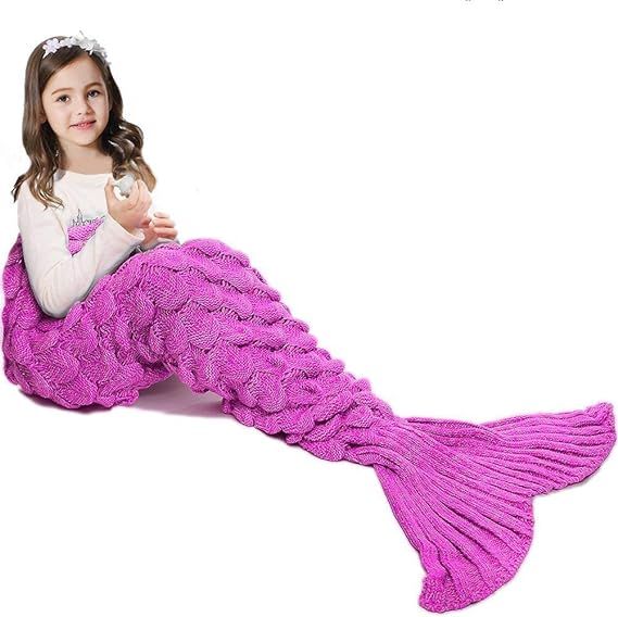 JR.WHITE Mermaid Tail Blanket for Kids, Hand Crochet Snuggle Mermaid,All Seasons Seatail Sleeping... | Amazon (US)