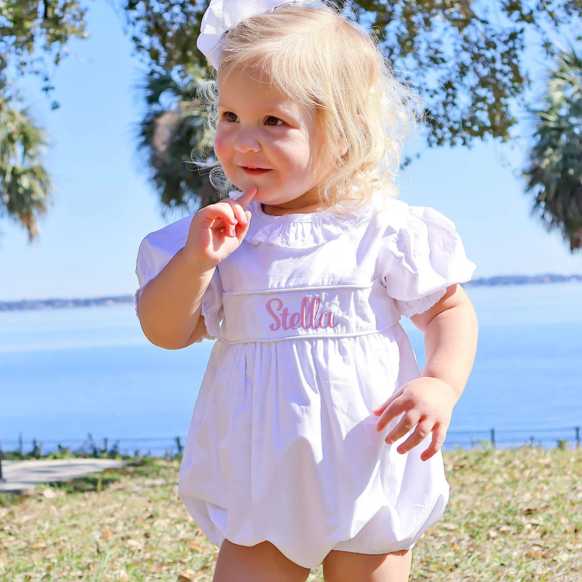 Solid White Ruffle Collared Bubble | Classic Whimsy
