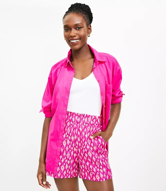 Fluid Pull On Shorts in Animal Print Linen Blend | LOFT