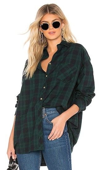 Audriana Oversized Flannel Top in Green | Revolve Clothing (Global)