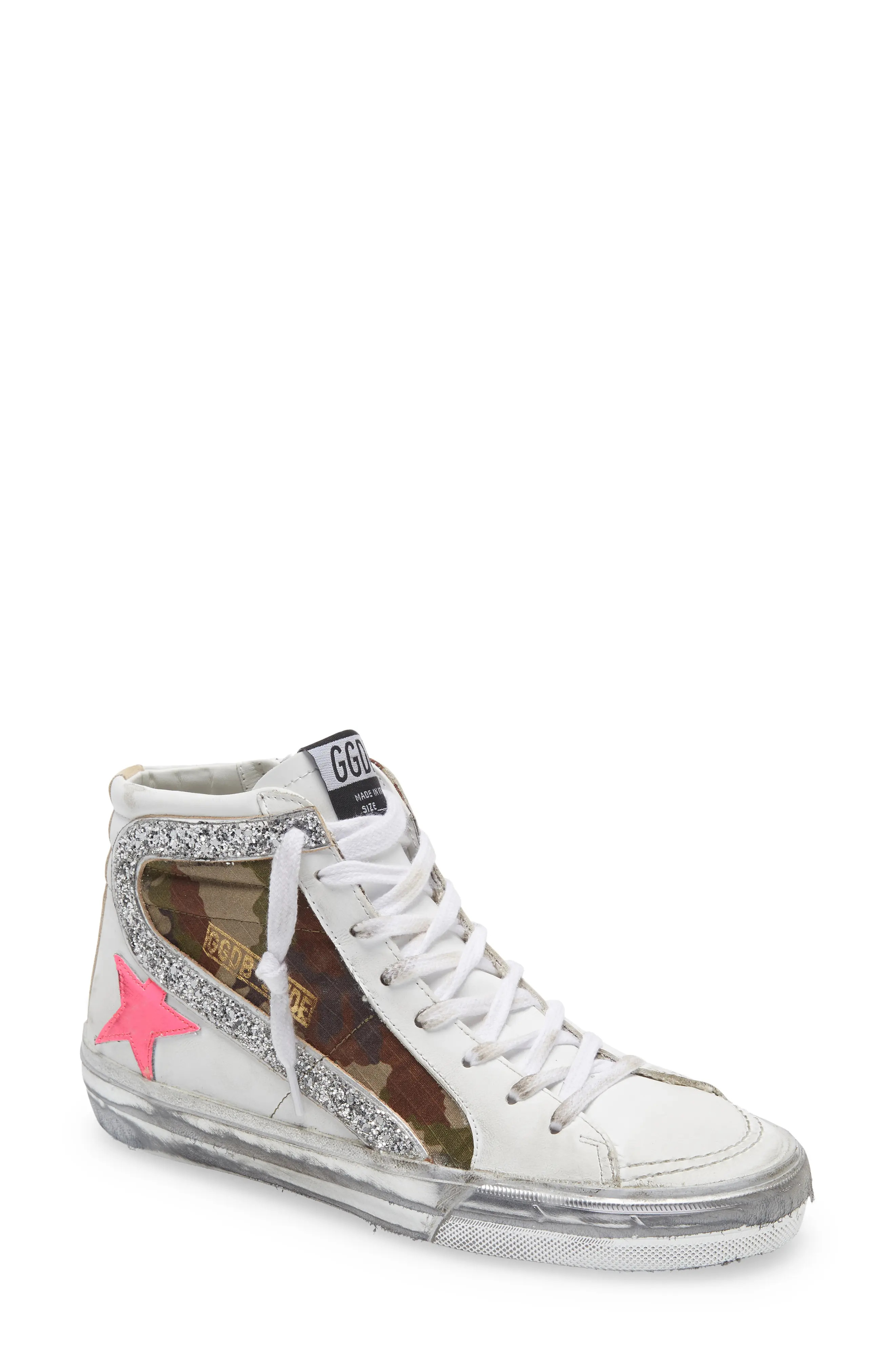 Golden Goose Slide High Top Sneaker in White/Green/Silver/Pink at Nordstrom, Size 5Us | Nordstrom