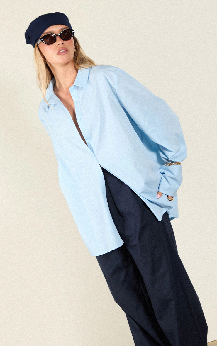 Light Blue Oversized Cuff Shirt | PrettyLittleThing US