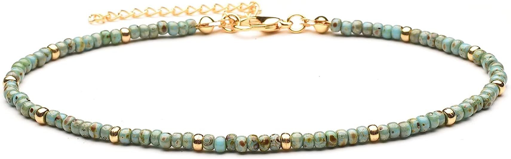 XIJIN Small Beaded Anklets for Women Girls Handmade Turquoise Beads Anklet Beach Cute Foot Beaded... | Amazon (US)