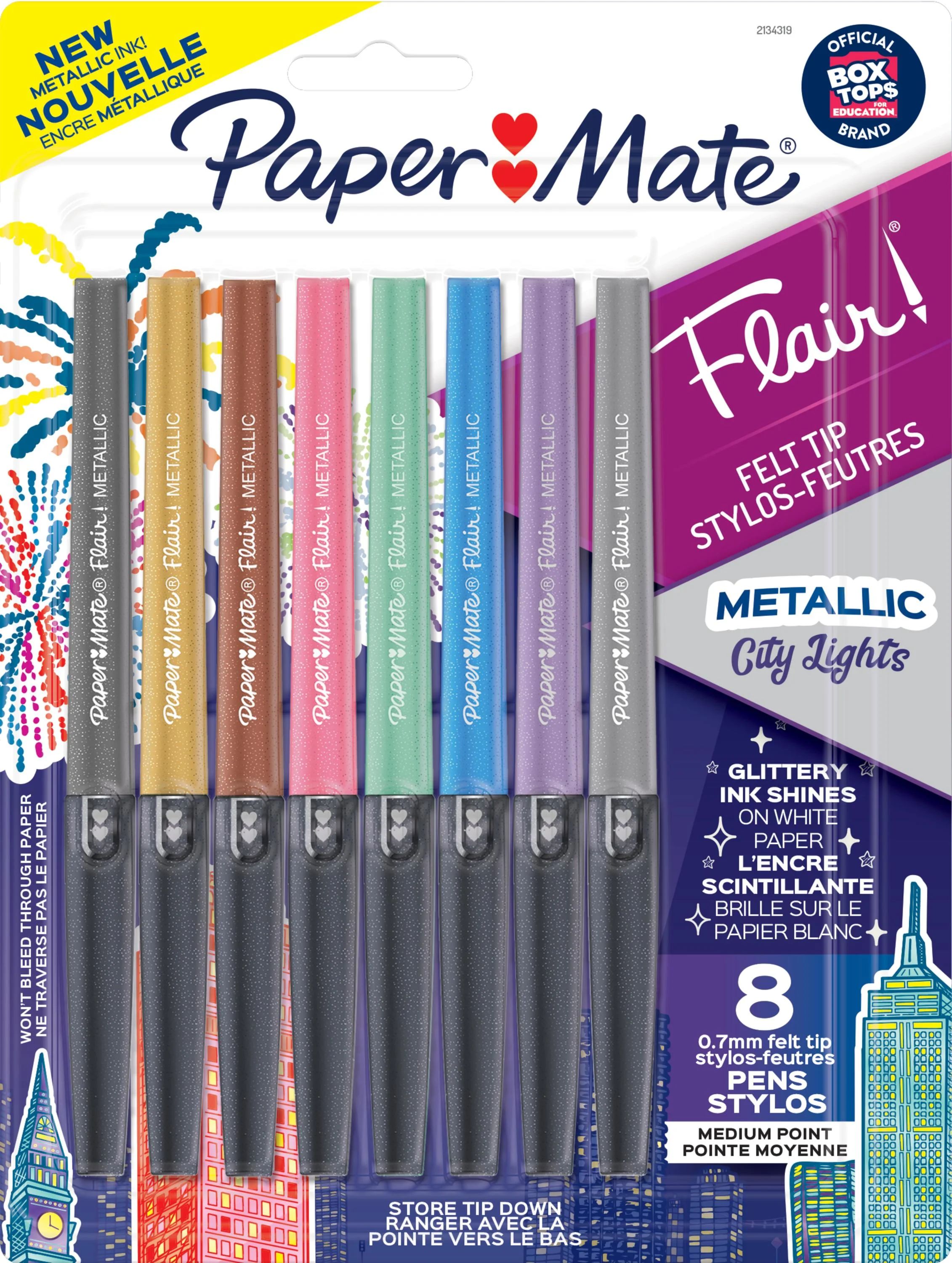 Paper Mate Flair Felt Tip Pens, Medium Point, 0.7mm, Metallic City Lights, 8 Count | Walmart (US)