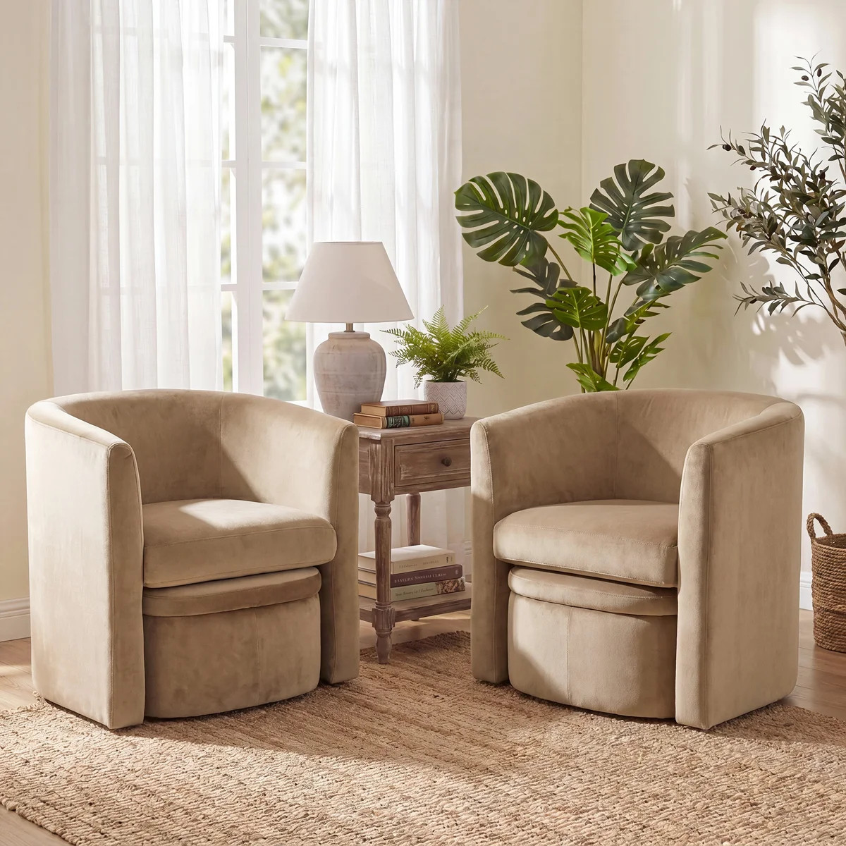 Kyah Upholstered Barrel Chair with Ottoman (Set of 2) | Wayfair North America