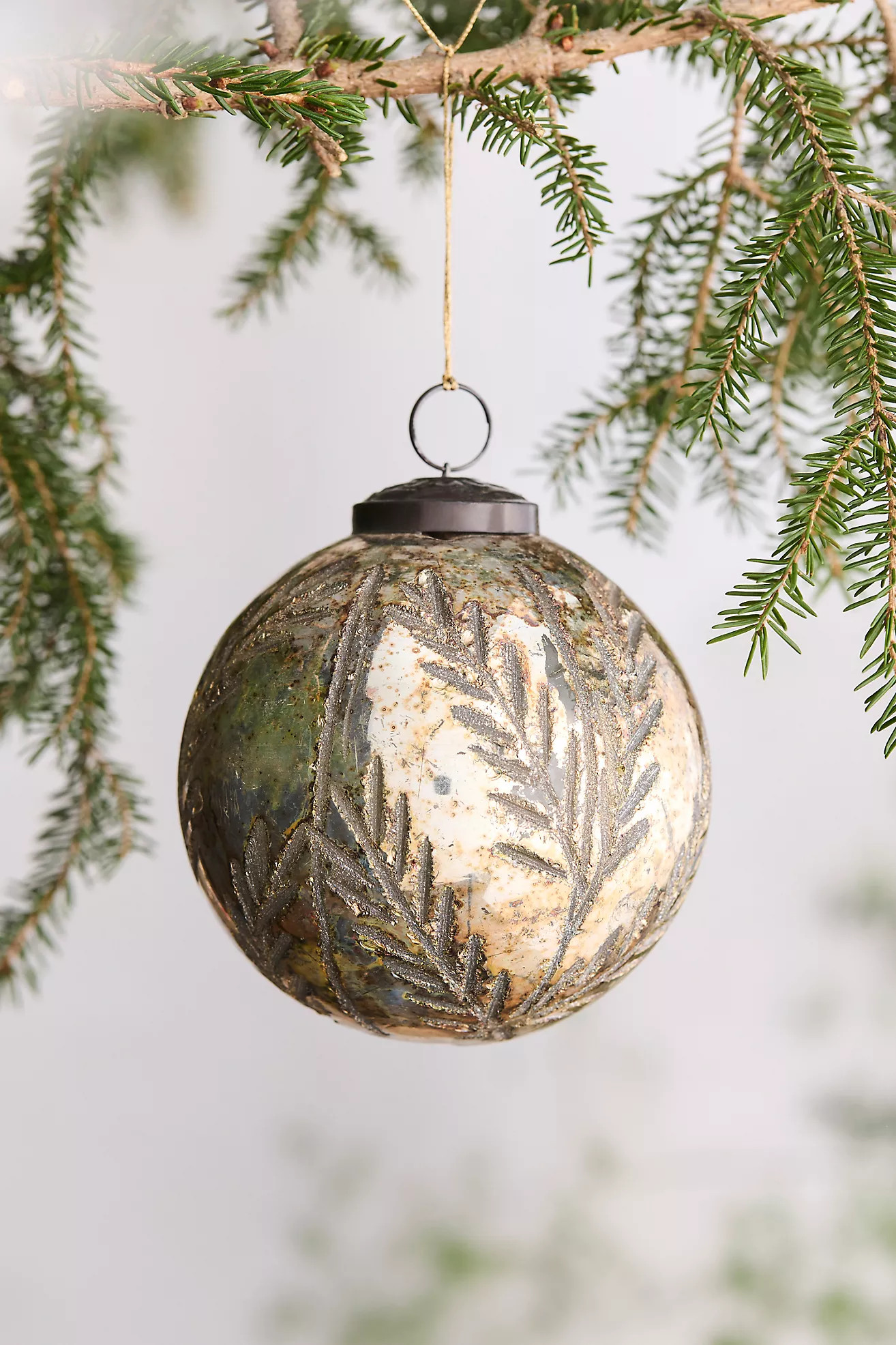 Aged Silver Fir Glass Globe Ornament | Anthropologie (US)