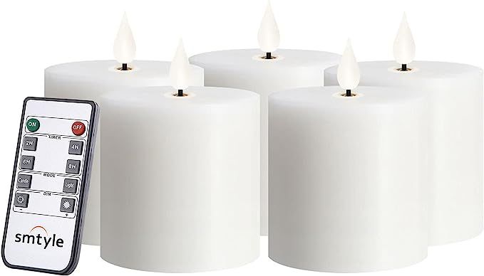 smtyle White Battery Operated Candles with Moving Flame Wick and Timer, Flameless Flickering LED ... | Amazon (US)