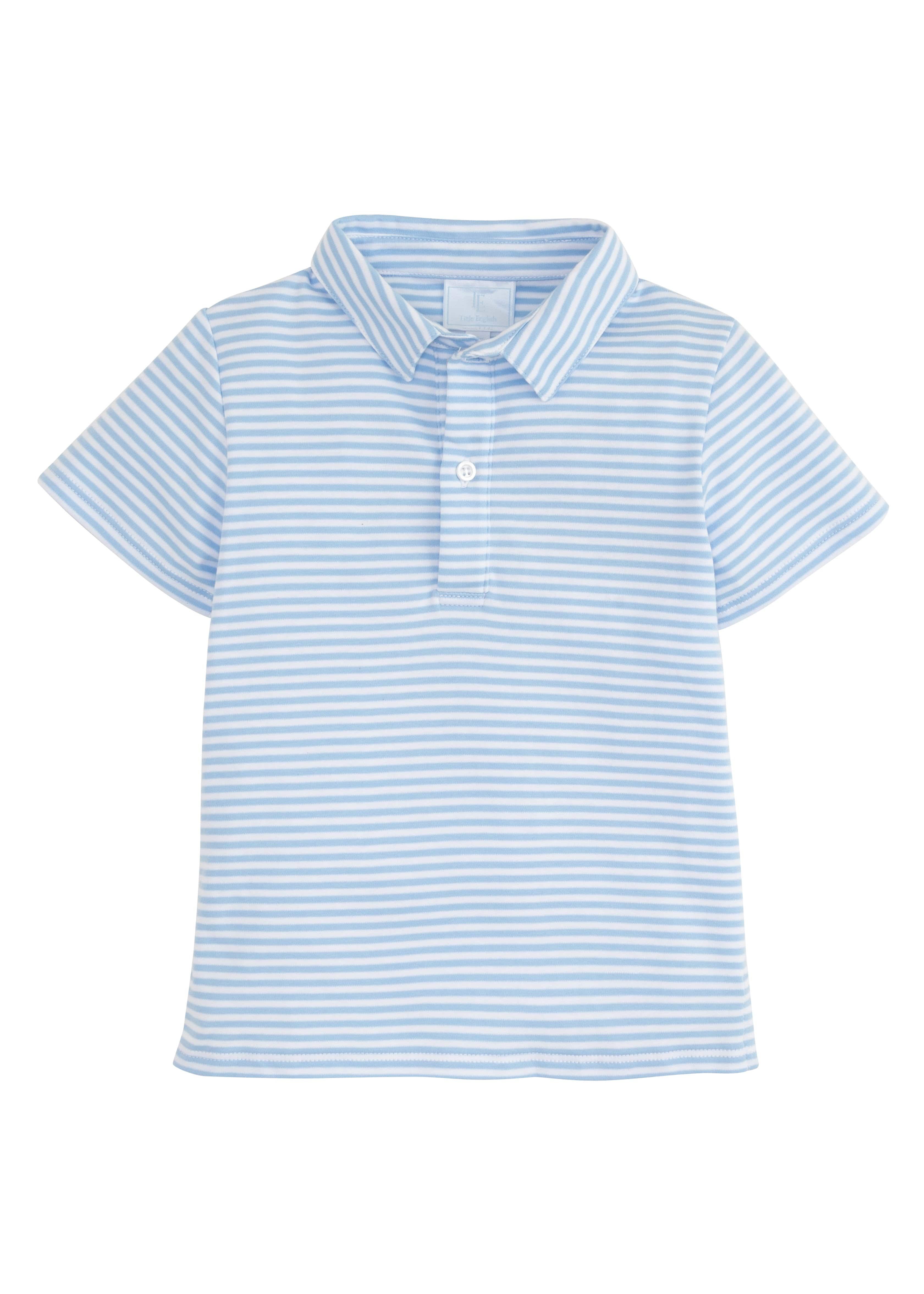 Short Sleeve Striped Polo - Light Blue | Little English