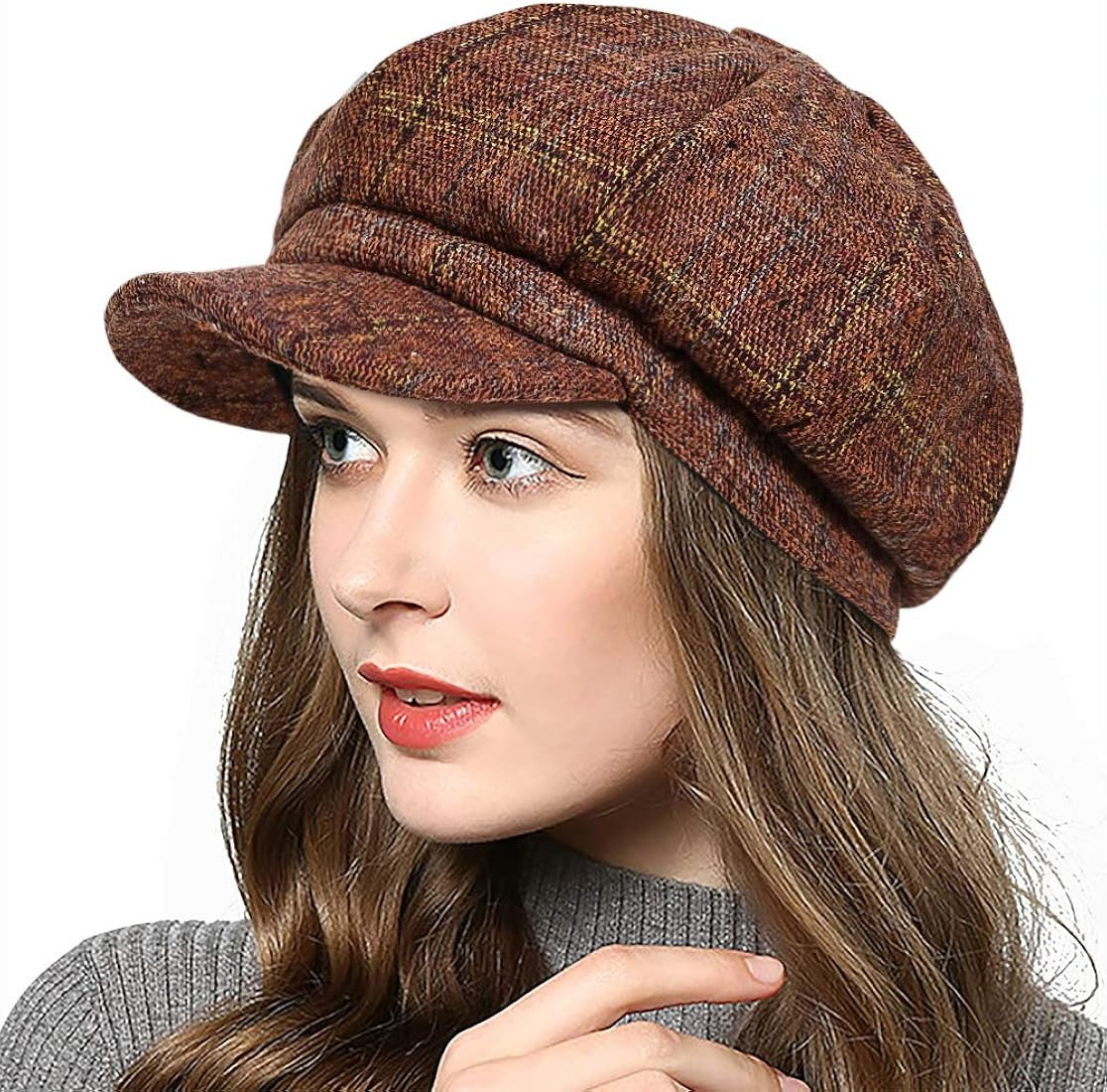 PanPacSight Women's Newsboy Hats Fall Wool Cabbie Beret Tweed Girls Paperboy Cap | Amazon (US)