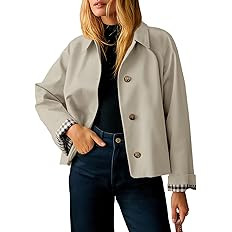 Tankaneo Womens Cropped Trench Coat Lightweight Single Breasted Jacket Fall Windbreaker Fashion O... | Amazon (US)