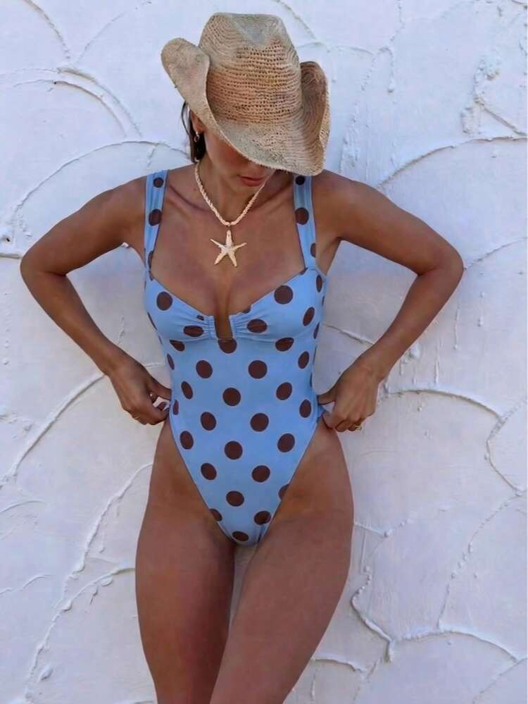 2026 Summer New French Retro Polka Dot Women's One-Piece Swimsuit Bikini, Women's Beach Resort We... | SHEIN