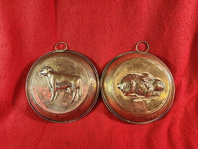 Vintage Copper Mold Wall Hanging Cow And Rabbit with Brass Hooks Set Of 2  | eBay | eBay US