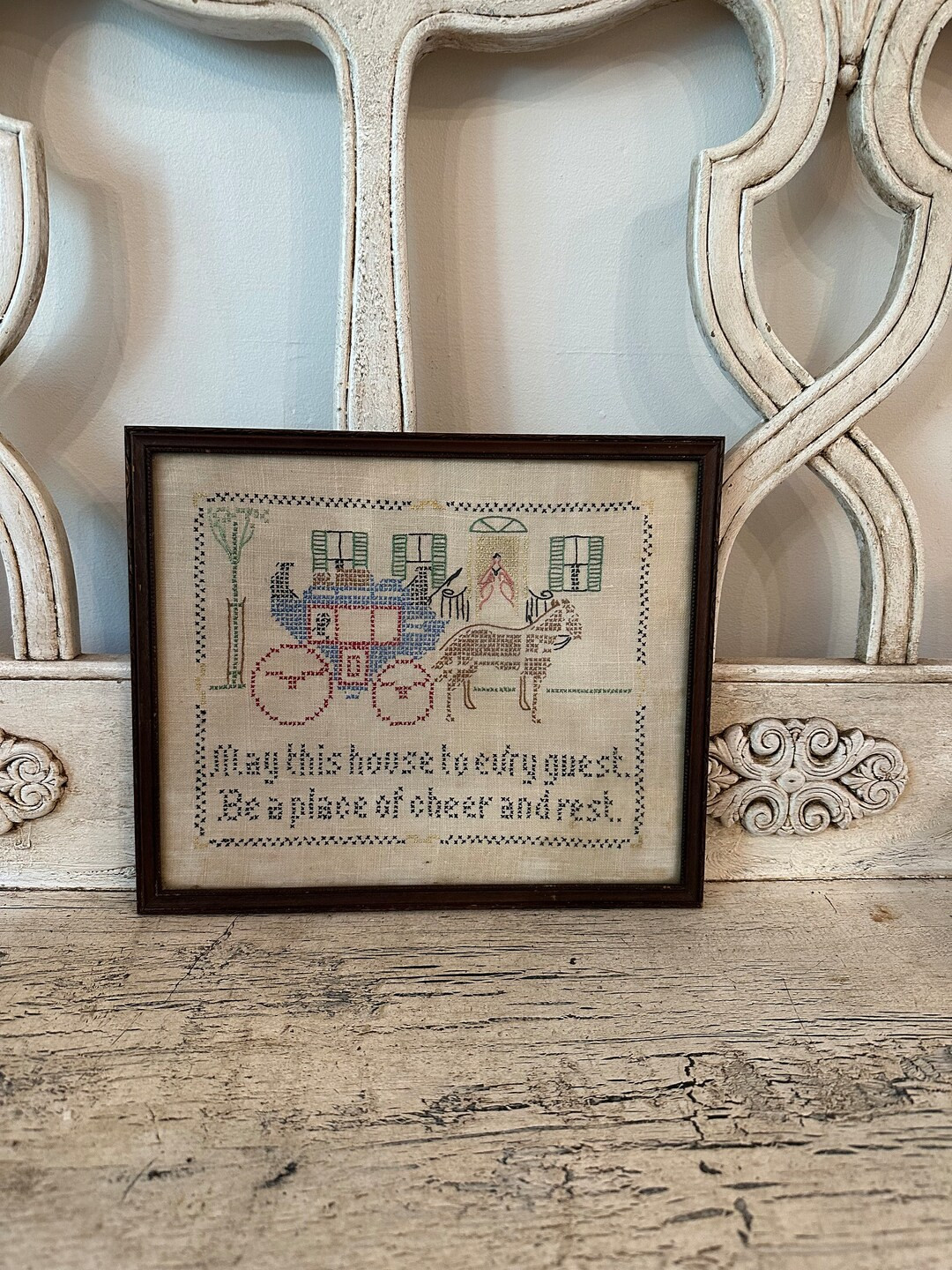 Vintage Cross Stitch Sewing Sampler Framed Embroidered Cotton Linen Vintage Fabric Craft Sweet Fo... | Etsy (US)