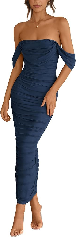 PRETTYGARDEN Womens Summer Off The Shoulder Dress Ruched Bodycon Sleeveless Split Cocktail Party ... | Amazon (US)