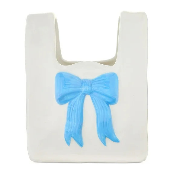 Ceramic Bag Vase with Bow, Cream and Blue, 6.5", Valentine's Day by Way To Celebrate | Walmart (US)