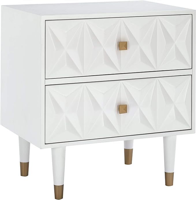 Linon Home Décor Sheerah Two Drawer Geo Texture White Nightstand, Gold | Amazon (US)