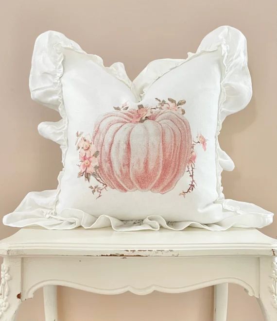 Pink Pumpkin Linen Pillow Cover Fall Farmhouse Sofa Pillow - Etsy | Etsy (US)