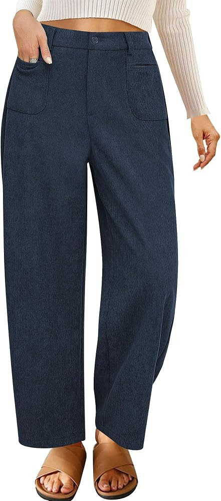 GRAPENT Barrel Pants for Women High Waisted Corduroy Elastic Waist Trendy Loose Casual Fall Trous... | Amazon (US)
