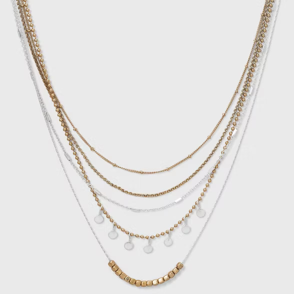 Cube Beads and Disc Layered Necklace - Universal Thread™ | Target