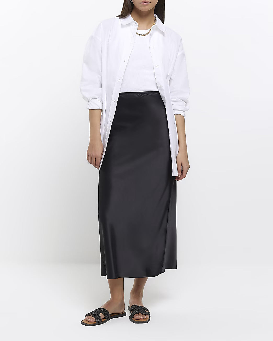 Black satin maxi skirt | River Island (UK & IE)