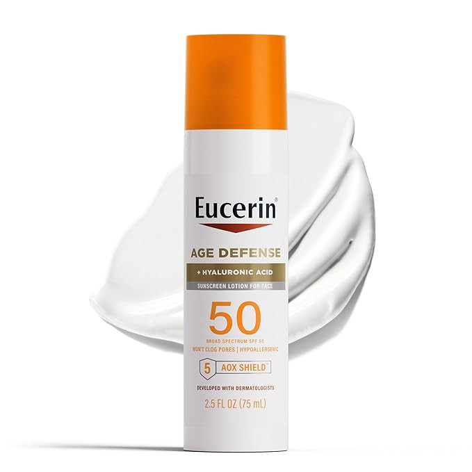 Eucerin Sun Age Defense SPF 50 Face Sunscreen Lotion with Hyaluronic Acid, Hypoallergenic, Non-Co... | Amazon (US)